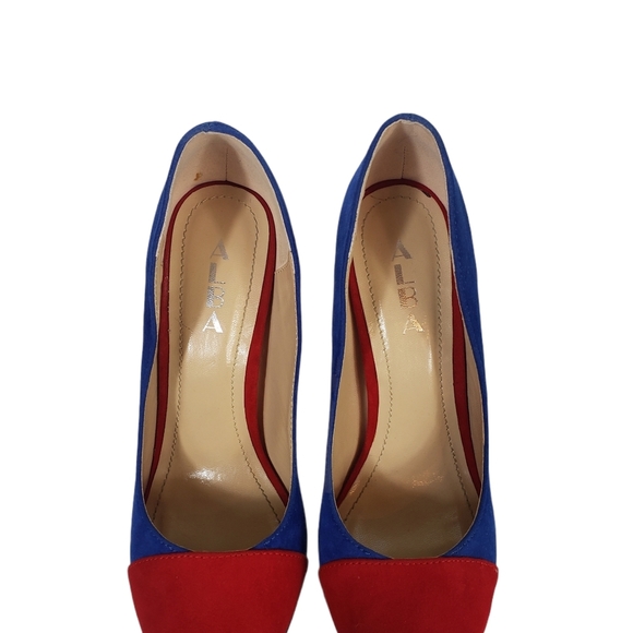 Faux Suede Colorblock Platform Heels Size 8.5 Round Toe Chunky Cosplay Costume - Picture 5 of 9